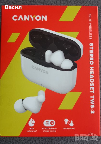Безжични слушалки Canyon TWS-3, бял - CNE-CBTHS3W, снимка 1