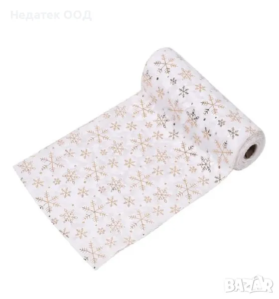 Коледен декоративен плат, Снежинки, Бял, 2,5mx24cm, снимка 1
