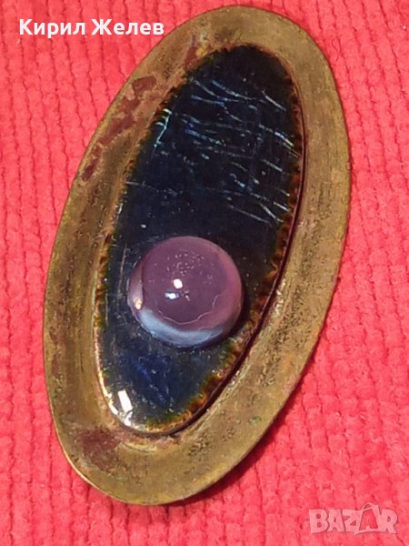 МНОГО СТАРА БРОШКА БРОНЗОВА С КАМЪК АМЕТИСТ и ЕМАЙЛ 11902, снимка 1