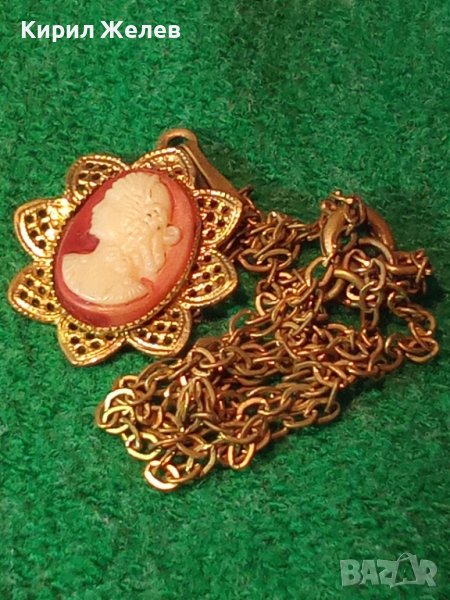 СТАРИННА КАМЕЯ МЕДАЛЬОН БИЖУ 30-те ГОДИНИ БРОНЗ ПОЗЛАТА 7115, снимка 1