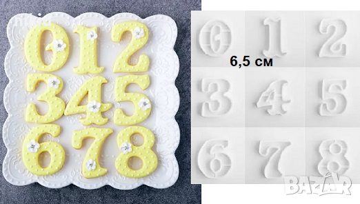 сет 6,5 см цифри числа извивки пластмасови форми резци фондан тесто бисквитки, снимка 1