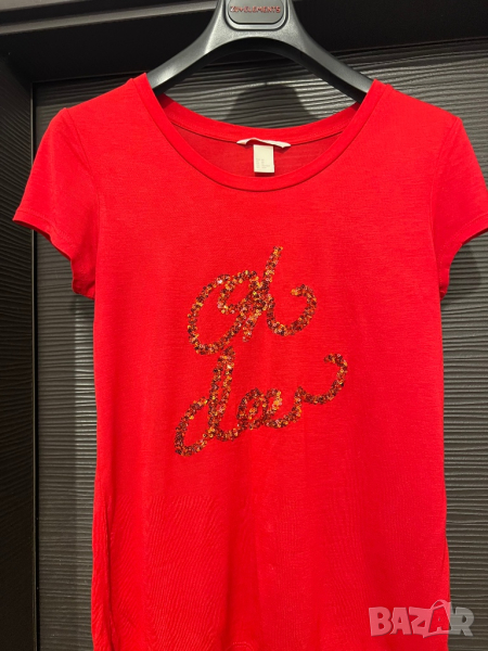 Яркочервена тениска H&M с пайети, снимка 1