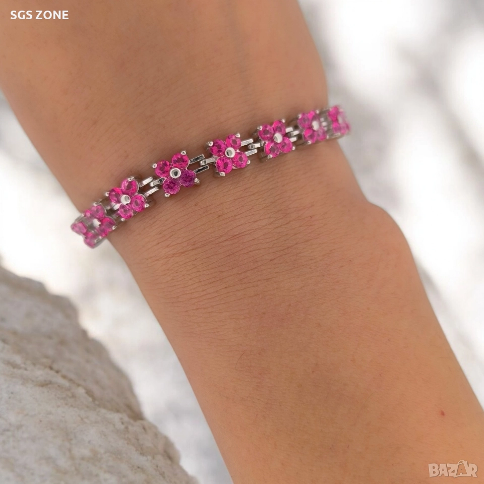 сребърна гривна с естествен розов топаз, снимка 1