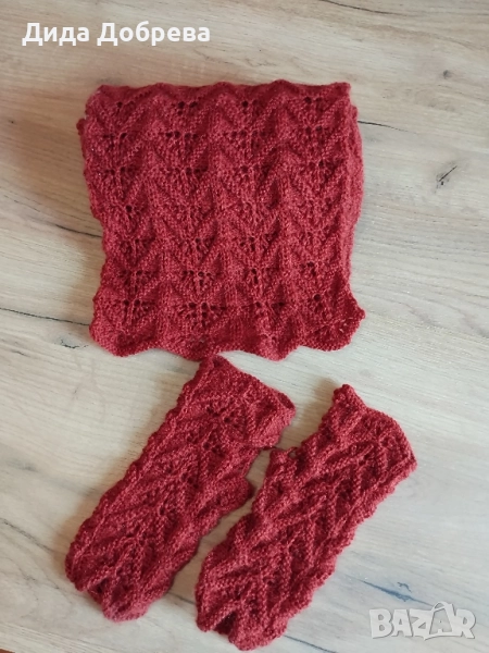 Дамски комплект шал и ръкавички без пръсти, снимка 1