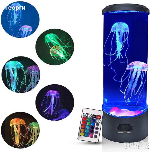😍Настолна LED нощна лампа аквариум с медузи. , снимка 1