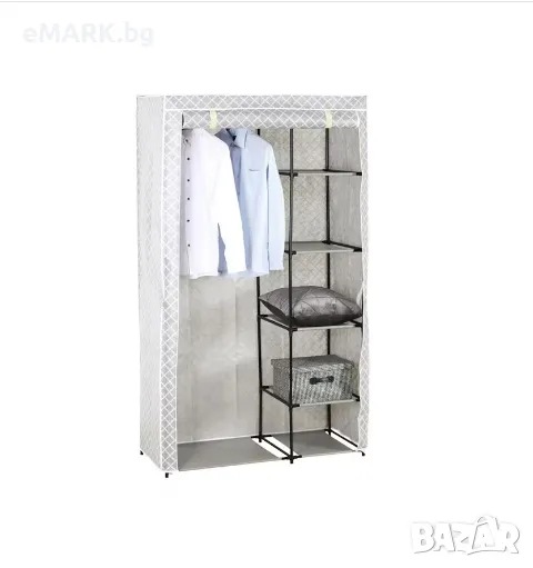 Текстилен гардероб от стомана, полистер и пластмаса в цвят сив/бял с размери 100х46х173.2 см, снимка 1