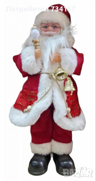 Декоративен Дядо Коледа със светеща факла и камбанки, на батерии. , снимка 1