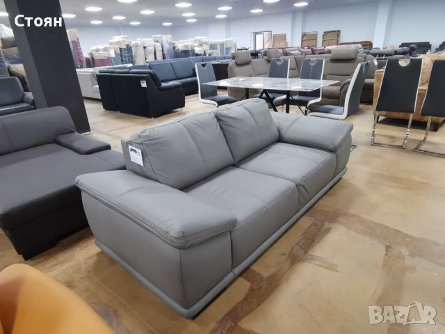 Сив кожен диван голяма двойка Calypso, снимка 5 - Дивани и мека мебел - 39945229