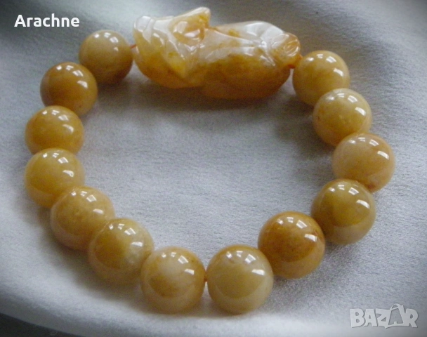 Гривна за късмет от меден нефрит - Pixiu