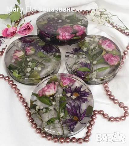 Луксозна помощна маса с цветя в епоксидна смола и метални кракана основа + Подарък, снимка 6 - Маси - 49150023