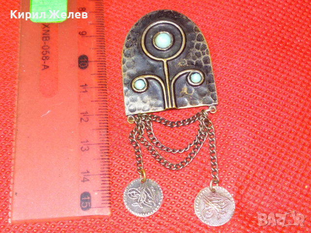 СТАРА ПОСРЕБРЕНА ТЮРКОАЗЕНА БРОНЗОВА ВЪЗРОЖДЕНСКА БРОШКА РЪЧНА МАЙСТОРСКА ИЗРАБОТКА 41978, снимка 14 - Антикварни и старинни предмети - 44612929