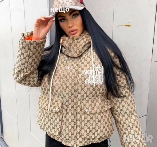The North Face x Gucci Дамско Зимно Яке С Качулка Монограм И Оранжева Подплата Код E185