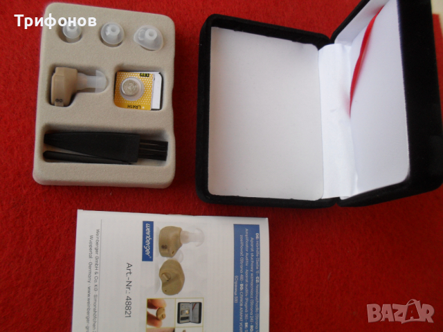 ОРИГИНАЛ мини „Weinberger“ немскки слухов апарат с регулирне на звука+ 3 размера тапи+ сертификат, снимка 7 - Слухови апарати - 44805906