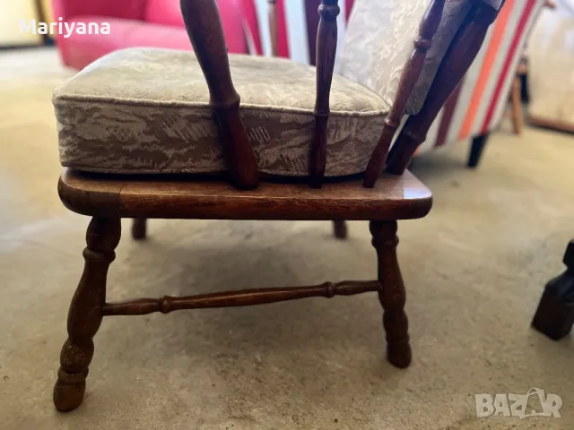 Ретро фотьойл с дървена конструкция , снимка 4 - Дивани и мека мебел - 50065435