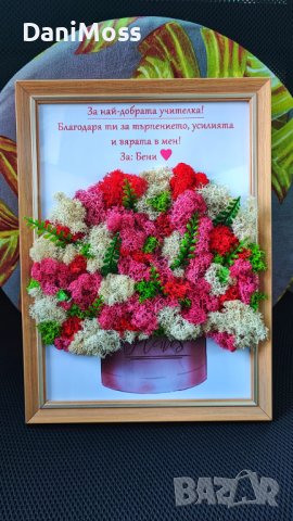 Подарък за учител със скандинавски мъх - жива картина, снимка 3 - Други - 41690281