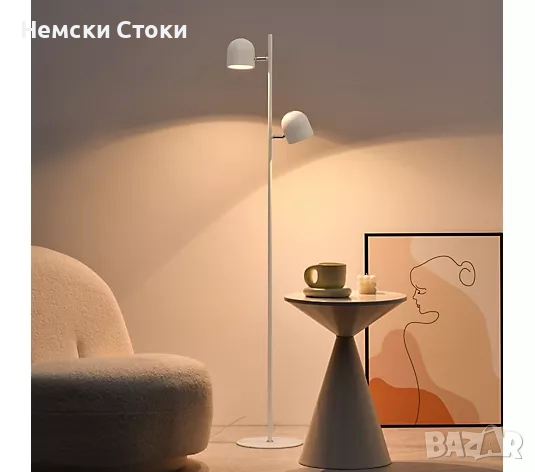 LED подова лампа с 2 крушки, до макс. 450 лумена, плавно димируема, въртящи се на 180° абажури, снимка 2 - Лед осветление - 52282754