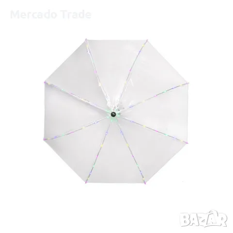 Автоматичен прозрачен чадър за дъжд с LED осветление и фенерче, 82см., снимка 2 - Други - 48802881