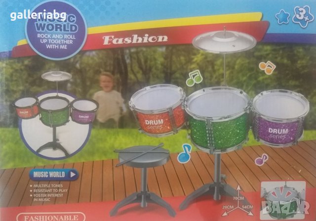 Детски барабани със столче и чинели - Fashion Drums