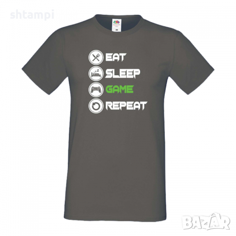 Мъжка тениска Game 1,Eat,Sleep,Game,Anime,Repeat,Ядене,Спане,Геймс,Подарък,Повторение,Празник,Игри
