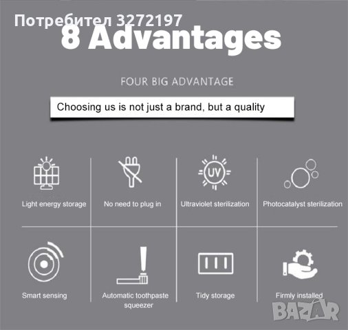 Соларен UV Стерилизатор за Четки за Зъби с Поставка и Дозатор за Паста за Зъби+USB зареждане , снимка 4 - Други стоки за дома - 40439390