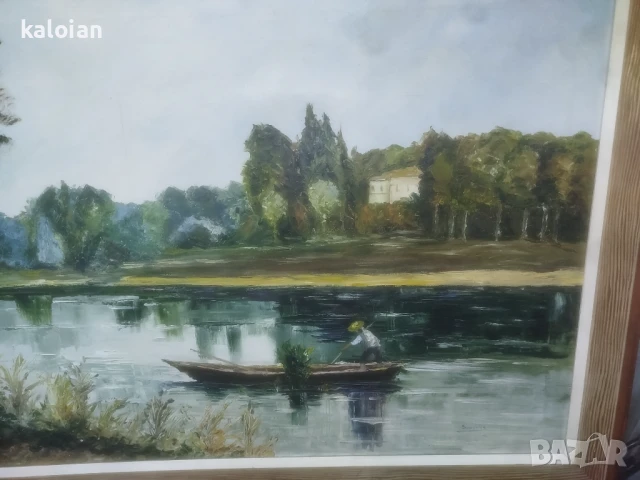 Голяма маслена творба на платно. Подписана испанска картина с дървена рамка с размери от снимките. Ц, снимка 2 - Картини - 51285700