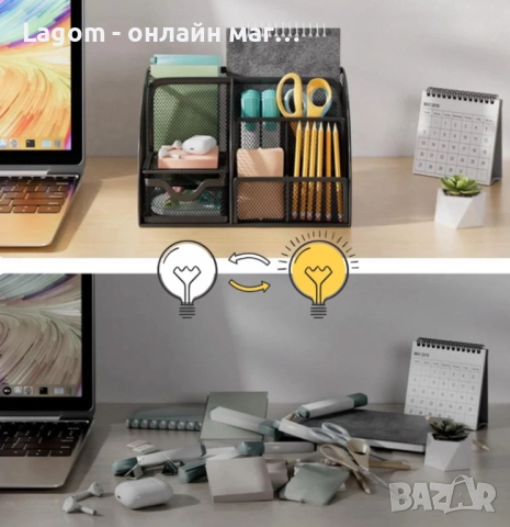 Органайзер за бюро с чекмеджета, 6 места за съхранение Maaleo, Настолен моливник метал мрежа, снимка 3 - Органайзери - 52561025