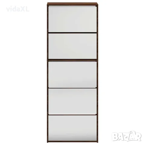 vidaXL Шкаф за обувки с огледало, 5 нива, кафяв дъб, 63x17x169,5 см, снимка 6 - Шкафове - 56146829