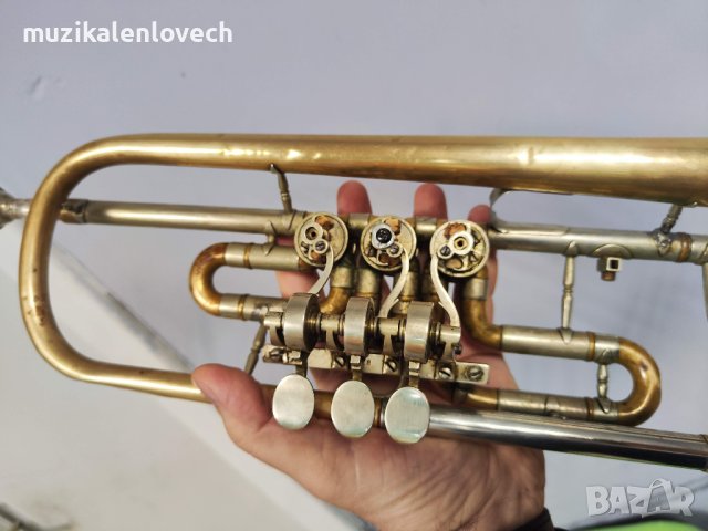 WELTKLANG Vintage Rotary Trumpet DDR - Ротари Б Тромпет  /ОТЛИЧЕН/, снимка 6 - Духови инструменти - 44257492