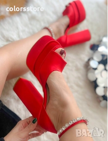 Сандали на ток - червен сатен - VS2, снимка 1 - Сандали - 34676910