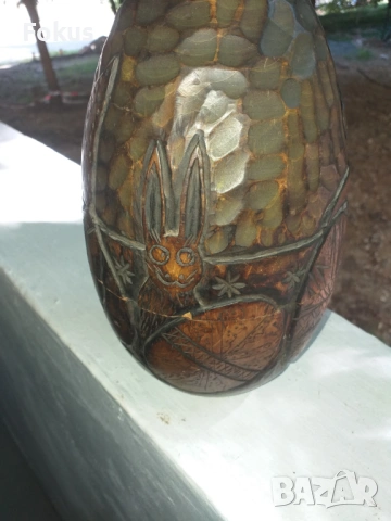 ОГРОМНО СТАРО ДЪРВЕНО ВЕЛИКДЕНСКО ЯЙЦЕ С РЕЗБА И ГРАВЮРИ, снимка 2 - Антикварни и старинни предмети - 53519578