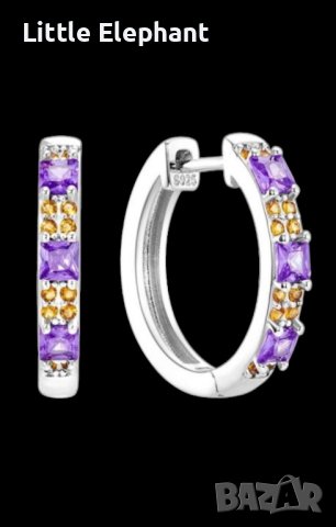 Дизайнерски модел сребърни обеци халки с кристали,pink and purple/нови