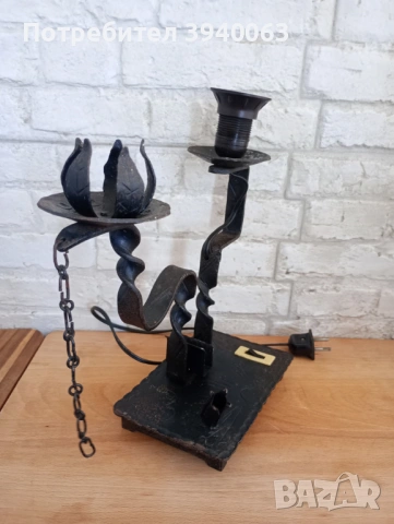 Стара лампа свещник от ковано желязо, снимка 3 - Антикварни и старинни предмети - 53864164