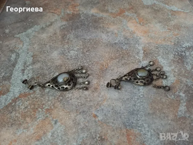Стари възрожденски обеци с естествени камъни , снимка 3 - Обеци - 50399829