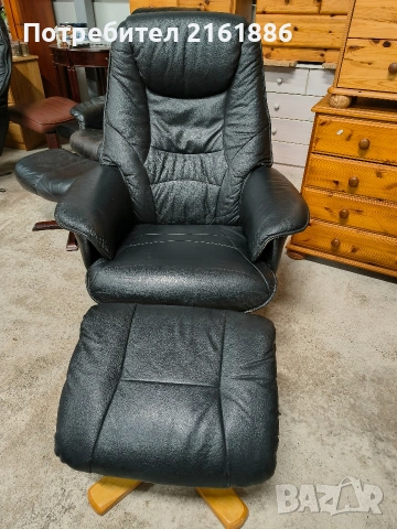 3986 Relax кресло с отоманка от естествена кожа 