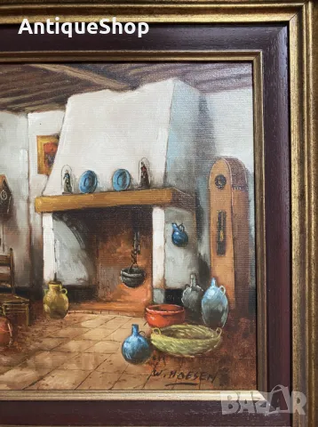 Картина, масло, платно, натюрморт, селска, къща, Hoesen, натюрморт , снимка 3 - Картини - 50428705