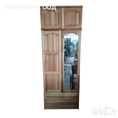 Двукрилен гардероб масив чам с надстройка и 2 чекмеджета / 33004