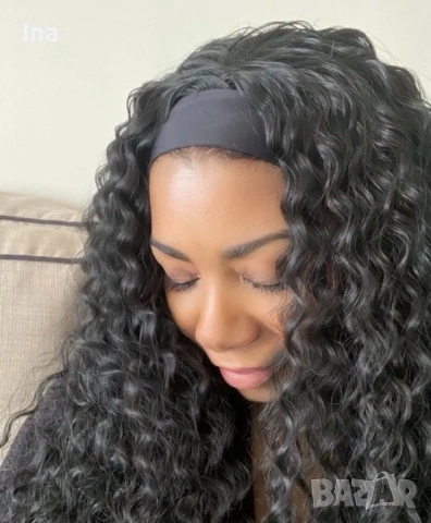 Черна къдрева перука с лента, снимка 5 - Аксесоари за коса - 53161109