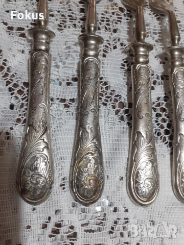 Стари антикварни посребрени вилици 5 + 1, снимка 2 - Антикварни и старинни предмети - 53697952