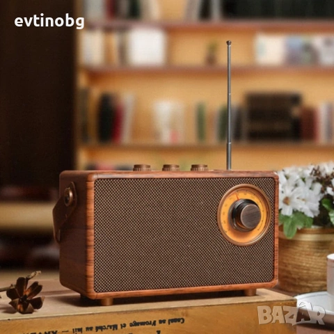 Bluetooth радио колонка AS23, 5W, 1500mAh, Кафява в ретро стил с кожена дръжка, снимка 5 - Bluetooth тонколони - 53780960