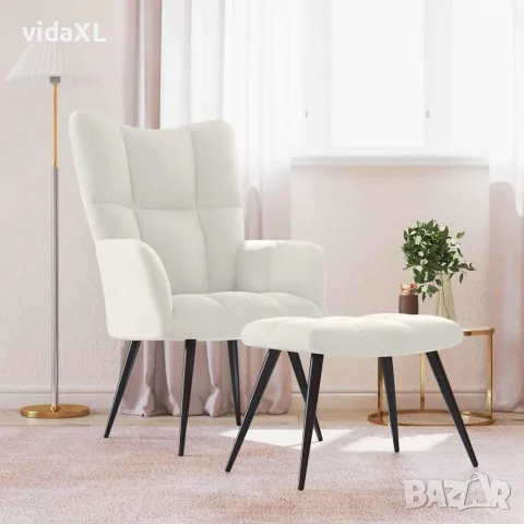 vidaXL Стол за релакс с табуретка, кремавобял, кадифе, снимка 2 - Столове - 56146917