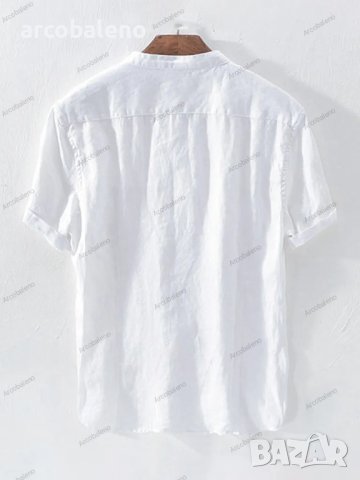 Мъжка едноцветна памучна ленена ежедневна риза с къс ръкав, 5цвята , снимка 7 - Ризи - 41210688