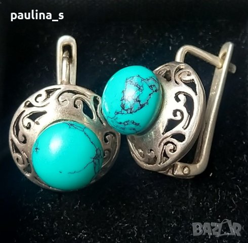 Стари руски обеци с тюркоаз / проба 925 , снимка 2 - Обеци - 41516254