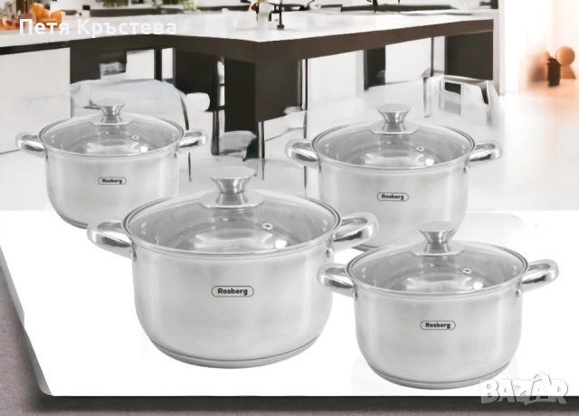 Комплект тенджери Rosberg 16/18/20/24см. - 1.8/2.5/3.4/5.8л., Неръжд. стомана, снимка 5 - Съдове за готвене - 52682315
