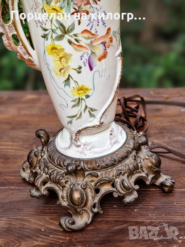 Антикварна лампа порцелан и бронз, снимка 3 - Антикварни и старинни предмети - 53644566