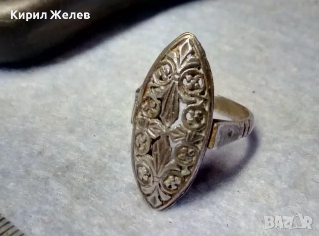СТАРИНЕН ФЛОРАЛЕН АЖУРЕН СРЕБЪРЕН ПРЪСТЕН СРЕБРО ВИСОКА ПРОБА РЪЧНА МАЙСТРОСКА ИЗРАБОТКА 49304, снимка 2 - Антикварни и старинни предмети - 49957829