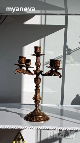 Бронзов, тежък, масивен, френски свещник с 5 гнезда . , снимка 4 - Антикварни и старинни предмети - 53816088