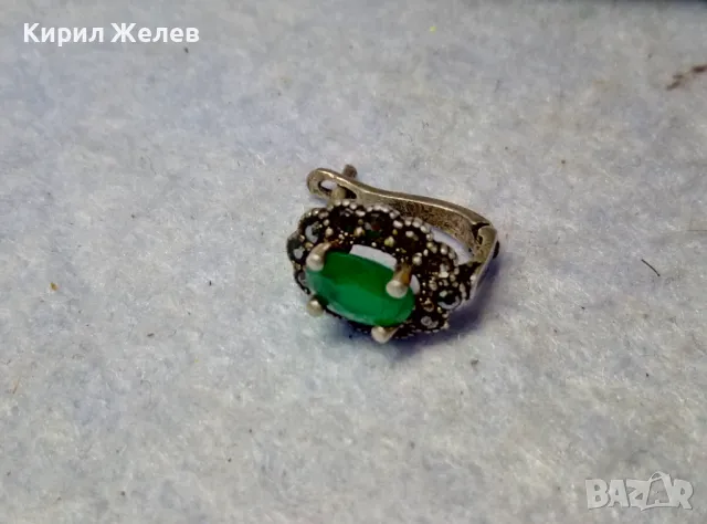 СТАРА СКЪПОЦЕННА СРЕБЪРНА ОБЕЦА СРЕБРО 925 АНГЛИЯ с ФАСЕТИРАН ПЕРИДОТ и МАРКАЗИТИ 48241, снимка 5 - Обеци - 49510561