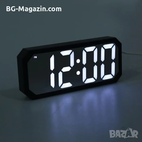 Модерен дигитален електронен часовник с термометър големи цифри светещ на ток температура за спалня, снимка 3 - Други - 51038251