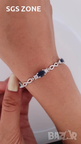 Сребърна гривна със сапфир и знак за безкрайност от Тайланд, снимка 3 - Гривни - 53440096