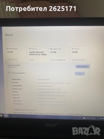 Acer Aspire A315-34, снимка 9 - Лаптопи за дома - 52533146